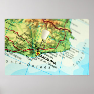 スペイン，バルセロナの地図 ポスター