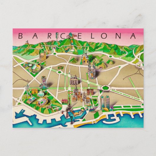 スペイン バルセロナの地図 ポストカード (正面)