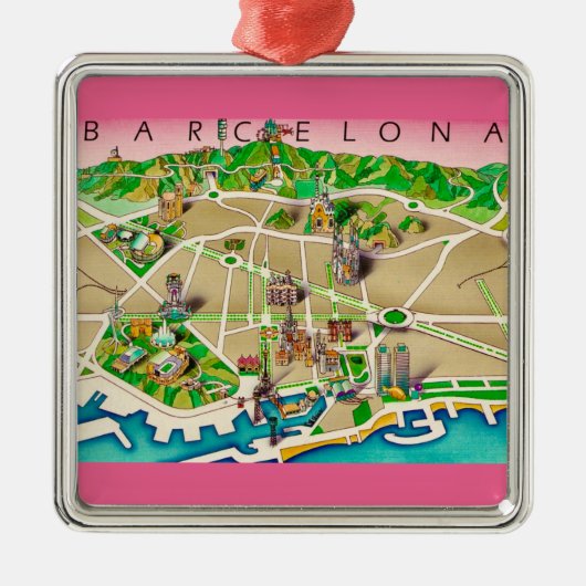 スペイン バルセロナの地図 メタルオーナメント (正面)