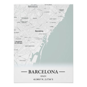 スペイン，バルセロナの市地図 ポスター