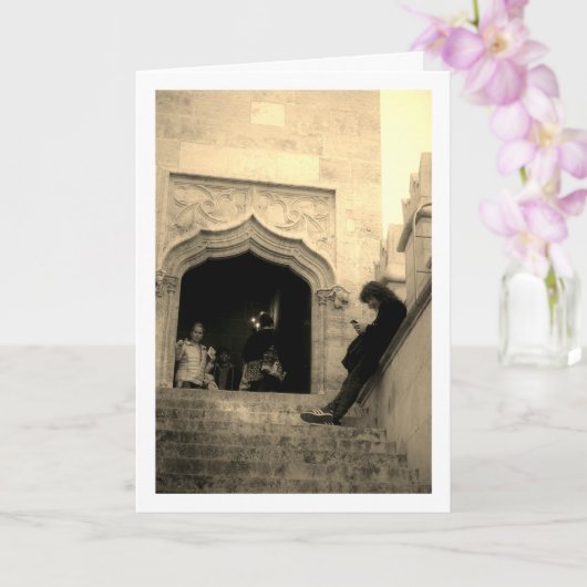 スペイン、バレンシアのシルク交易所（Llotja de la Seda）前で撮影した男性 カード (蘭)