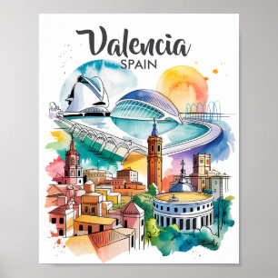 スペイン バレンシア 都市景観 水彩画 旅行 グッズ オーダーメイド ポスター
