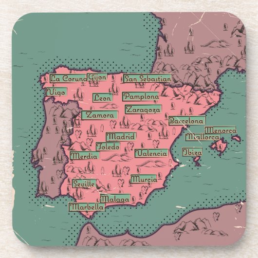 スペイン ビンテージ 古地図 コースター (正面)