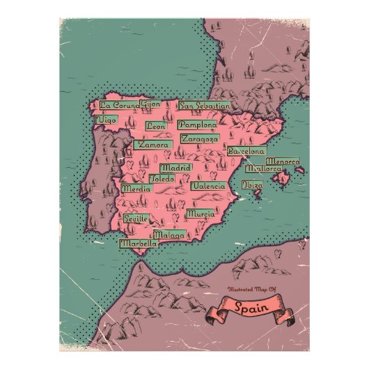 スペイン ビンテージ 古地図 フォトプリント            (正面)