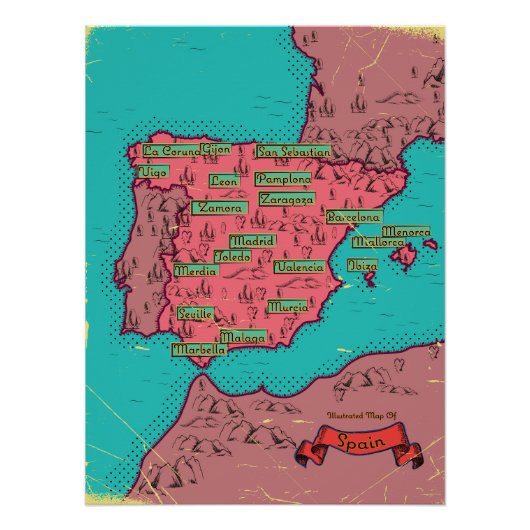 スペイン ビンテージ 古地図 ポスター (正面)