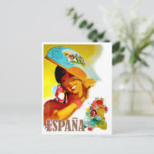 スペイン、ファンの後ろの女性、ヴィンテージ旅行はがき ポストカード (スタンド正面)
