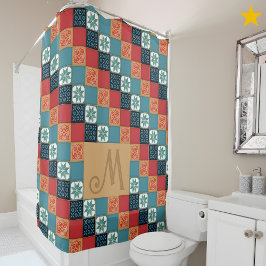 スペイン ポルトガル azulejos タイル モノグラムイニシャル シャワーカーテン