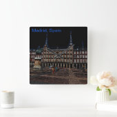 スペイン，マドリードの広場のネオンアート スクエア壁時計 (ホーム)