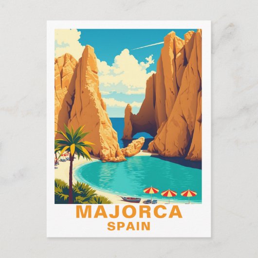 スペイン・マヨルカ島のビンテージなビーチ旅行 ポストカード (正面)