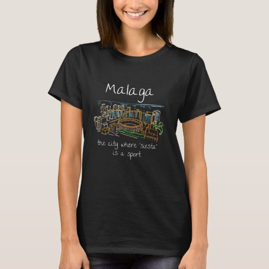 スペイン・マラガのおもしろお土産 手描きアートギフト Tシャツ (正面)