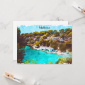 スペイン・マルジョルカ島の水彩画パノラマビュー風景 カード (正面/裏面インサイチュ)