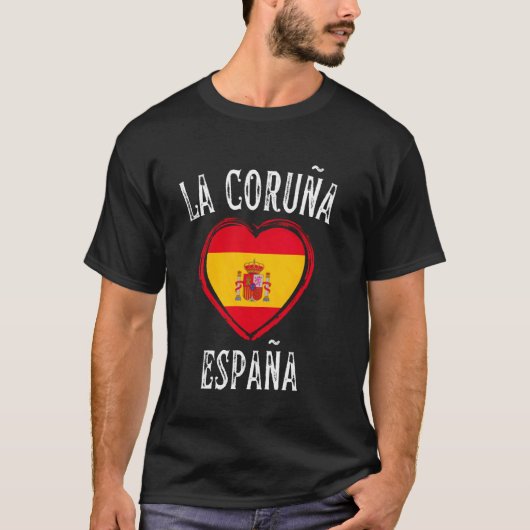 スペイン ラ・コルーニャ ハート フラグ シティ Tシャツ (正面)
