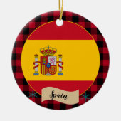スペイン、レッドバッファロープレイド&スペインの国旗 セラミックオーナメント (正面)