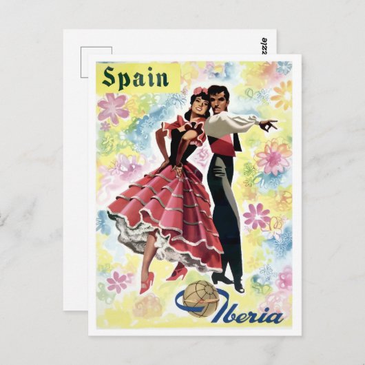 スペイン、伝統的踊りカップル、ヴィンテージ旅行 ポストカード (正面/裏面)