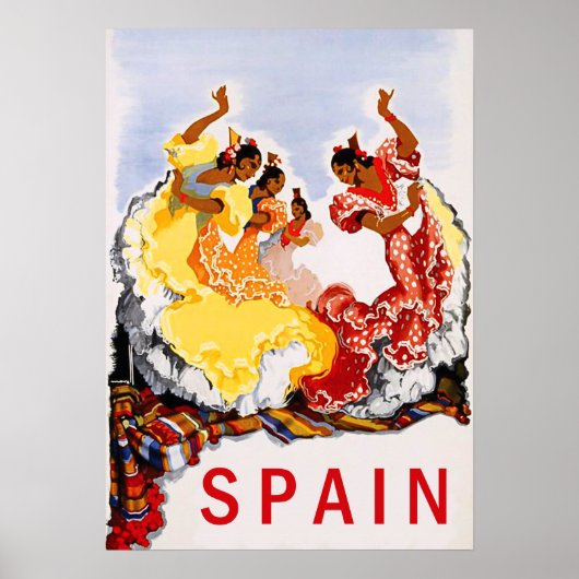 スペイン、伝統舞踊、女性、ヴィンテージ旅行 ポスター (正面)