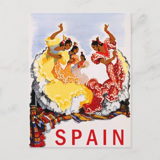 スペイン、伝統舞踊、女性、ヴィンテージ旅行 ポストカード (正面)
