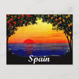 スペイン、夏のロマンティックなビーチの夕日、ヴィンテージ ポストカード