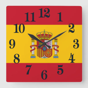 スペイン- Bandera deエスパーニャの旗 スクエア壁時計