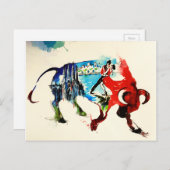 スペインBullのヴィンテージ旅行愛水彩画 ポストカード (正面/裏面)