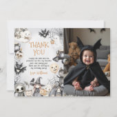 スペクタキュラーなハロウィン かわいいおばけの誕生日写真 サンキューカード (正面)