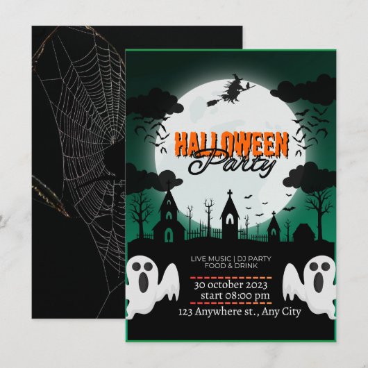 スペクタキュラー！お化け城ハロウィンパーティーへの招待 招待状 (正面/裏面)