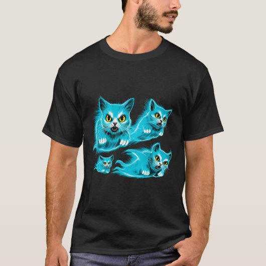 スペクトルキャットハロウィンおもしろ飛ぶ幽霊Tシャツ Tシャツ (正面)