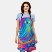 スペクトル幽霊ハロウィーンアート エプロン (着用した状態)