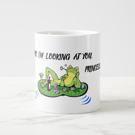 スペシャリティマングバレンタインデーおもしろいラブキスカエル ジャンボコーヒーマグカップ (正面)