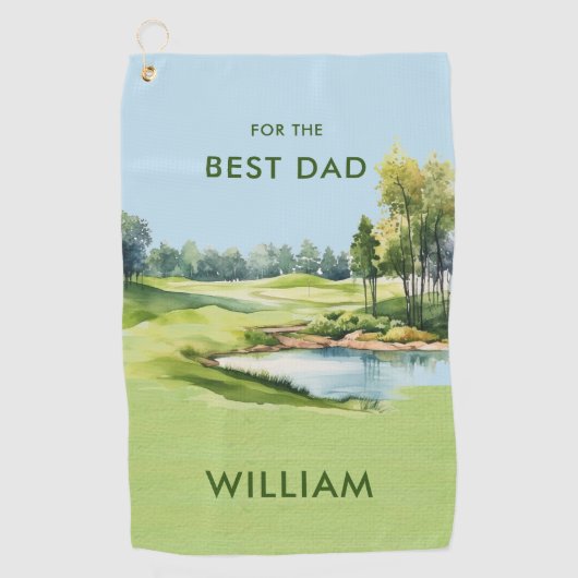 スペシャルウォーター色の父のデイゴルフテーマ ゴルフタオル (正面)