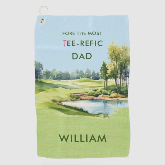 スペシャルウォーター色の父のデイゴルフテーマ ゴルフタオル (正面)