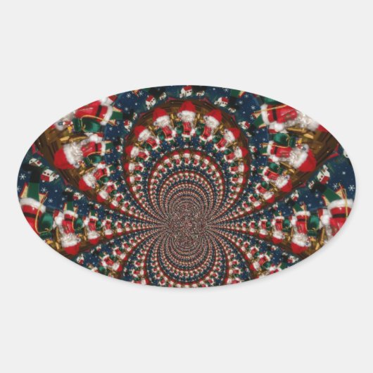 スペシャルクリスマスサンタ万華鏡のように千変万化するパターンデザイン 楕円形シール (正面)