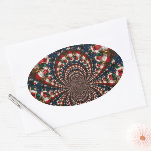 スペシャルクリスマスサンタ万華鏡のように千変万化するパターンデザイン 楕円形シール (封筒)