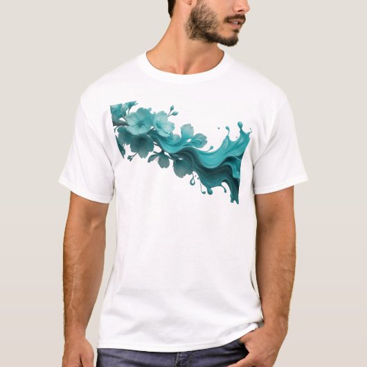 スペシャルグリーンの抽象的な花のファッションデザイン Tシャツ (正面)