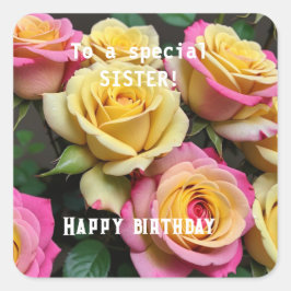 スペシャルシスターピンクイエローローズ誕生日 スクエアシール