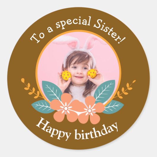 スペシャルシスターピンクイエローローズ誕生日 ラウンドシール (正面)