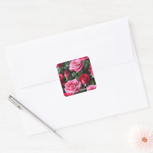 スペシャルシスターピンクレッドローズ誕生日 スクエアシール (封筒)