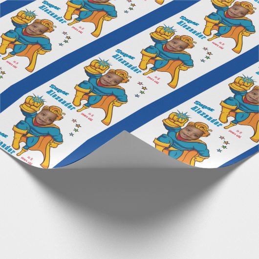 スペシャルスーパーヒーローアメージング飛んでいるフォト誕生日 ラッピングペーパー (角)