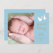 スペシャルデリバリストーク男の赤ちゃんフォトブルー誕生 案内ポストカード (正面/裏面)