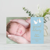スペシャルデリバリストーク男の赤ちゃんブルーフォト誕生 案内状 (スタンド正面)