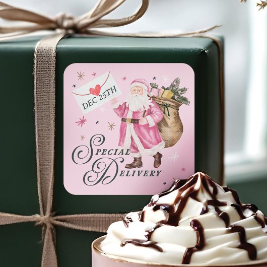 スペシャルデリバリピンクレトロサンタクロース スクエアシール