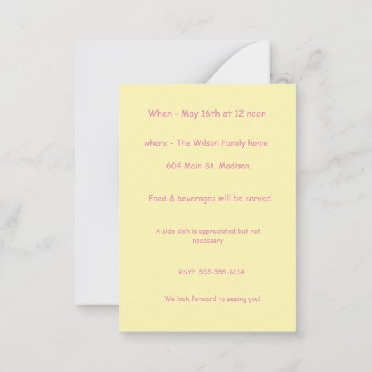 スペシャルニーズベビーガール誕生日招待状 ノートカード (裏面)