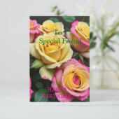 スペシャルフレンドピンクイエローローズ誕生日 カード (スタンド正面)