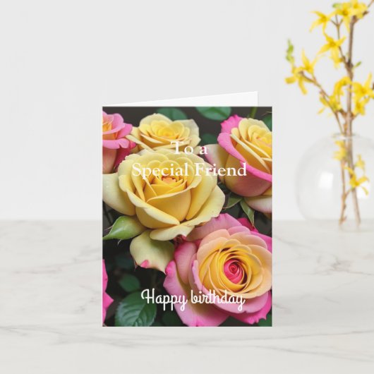 スペシャルフレンドピンクイエローローズ誕生日 カード (黄色い花)