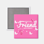 スペシャルフレンド誕生日カード、ブッテフライ付きピンク マグネット (正面/裏面)