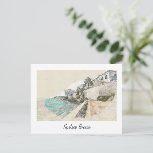 スペッツアイランドギリシャヴィンテージ-レトロ旅行アート ポストカード (スタンド正面)