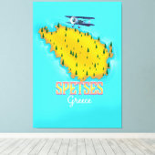 スペッツギリシャ島地図と旅行のポスター キャンバスプリント (インサイチュ (ウッドフロア))