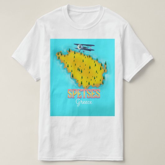 スペツェス ギリシャの島の地図 旅行ポスター Tシャツ (デザイン正面)