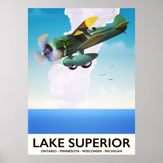 スペリオル湖のプロペラ機ビンテージ旅行ポスター ポスター (正面)