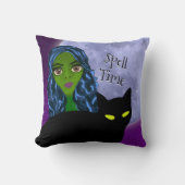 スペルタイムグリーンウィッチブラックキャットブルーフルムーン クッション (正面)