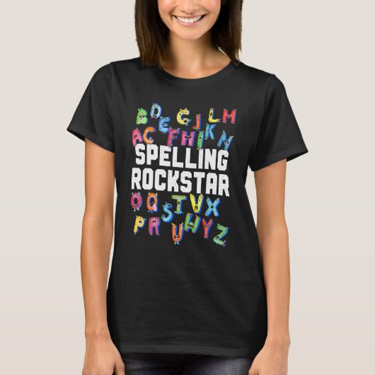 スペルロックスターカッコいいモンスタレタースペル Tシャツ (正面)